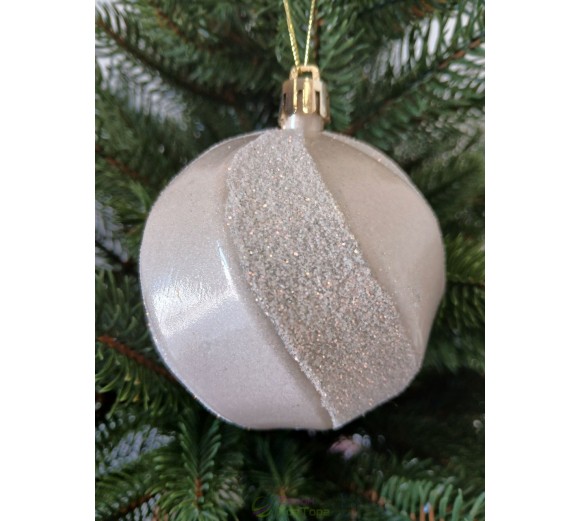 Новорічна куля в блискітках "Хвилька" Ø80мм перлина, ціна за набір 4шт